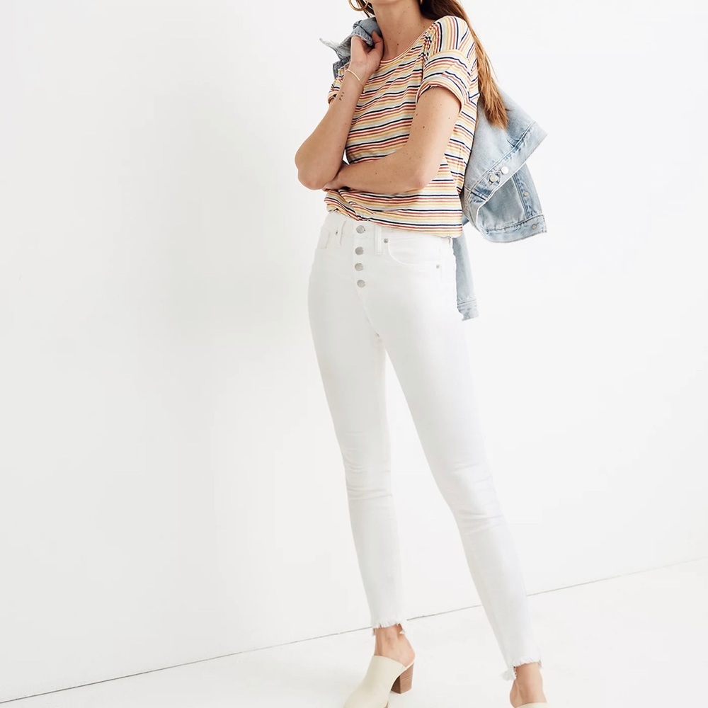 10" High-Rise White Skinny Jeans Step-Hem Sz 33